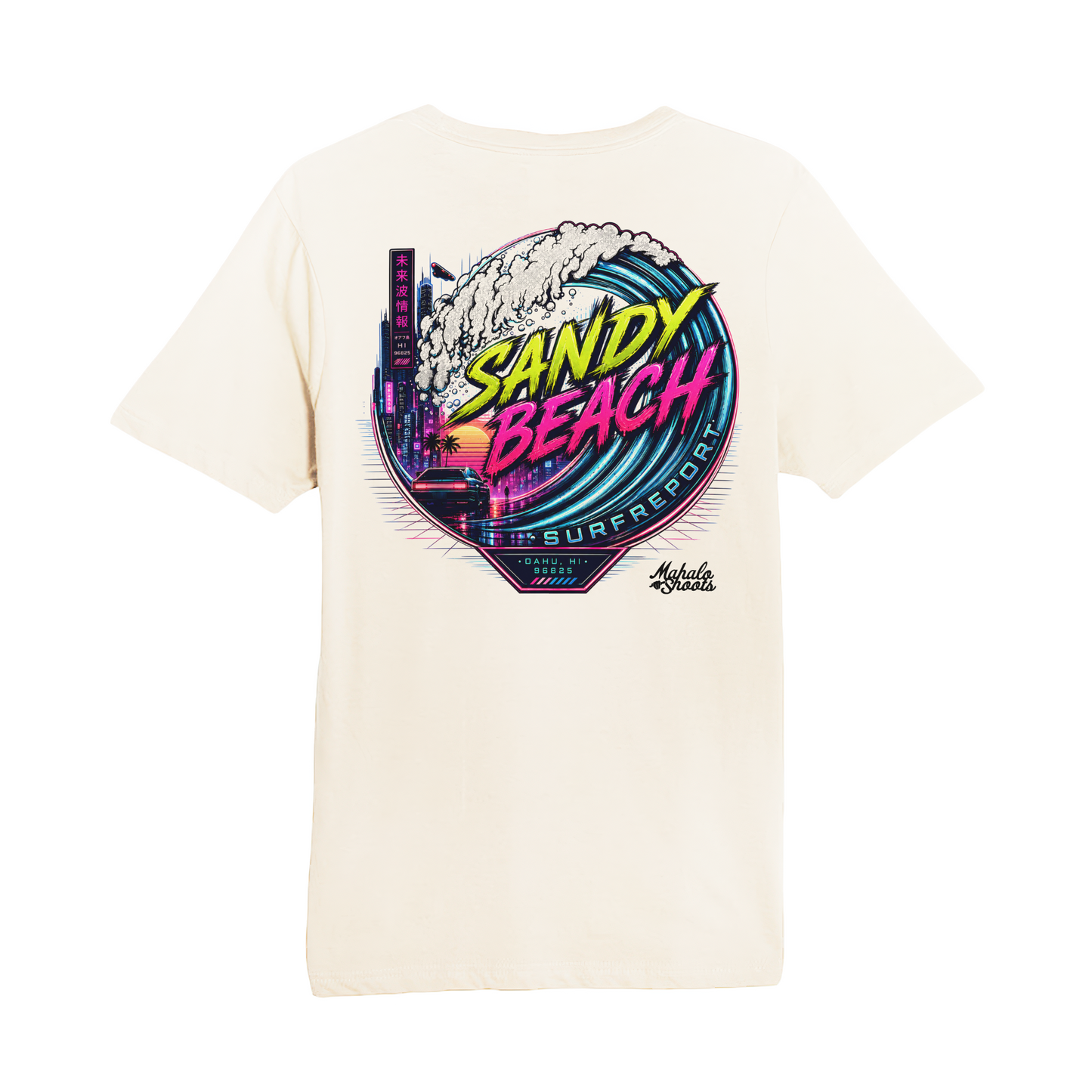 Mahalo Shoots x Sandy Beach Surf Report Neon Barrel Tee